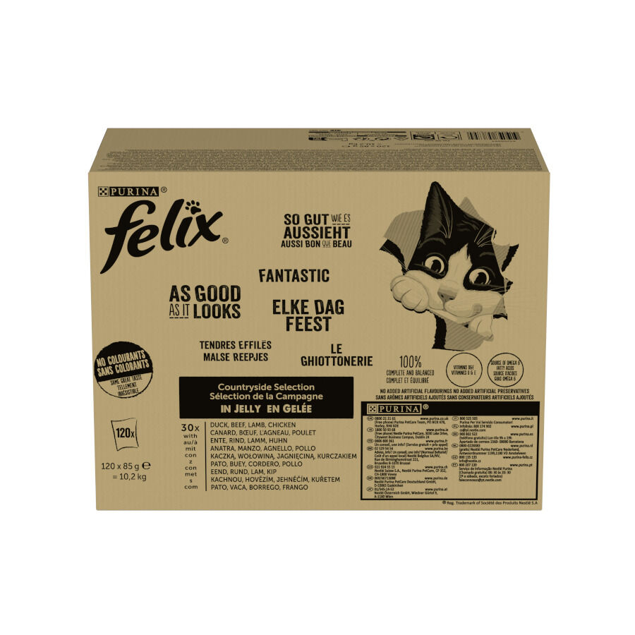 120 sobres x 85 g Felix Fantastic Selecciones Favoritas de Carnes en Gelatina sobre para gatos &ndash; Multipack, , large indicador imagen numero 3